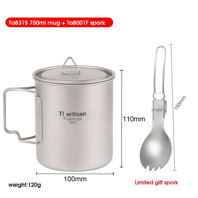 Tiartisan Titanium Cup 750ml Outdoor Camping Ultralight Coffee Mug Portable Picnic Cookware Pot with Lid Ta8315Ti
Tiartisan Titanium Cup 750ml Outdoor Camping Ultralight Coffee Mug Portable Picnic Cookware Pot with Lid Ta8315Ti
