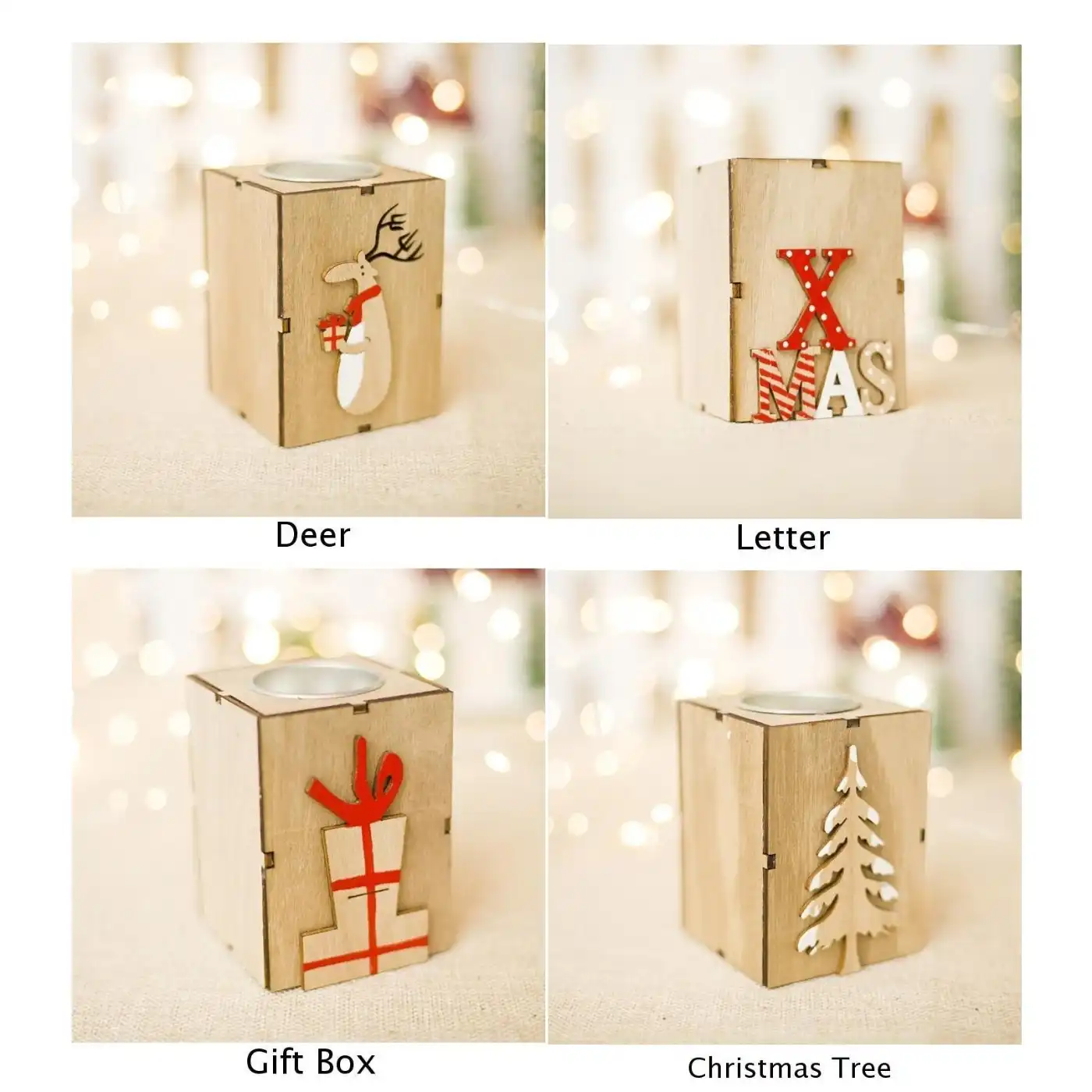 christmas tree festival gift box deer wood candlestick ornament