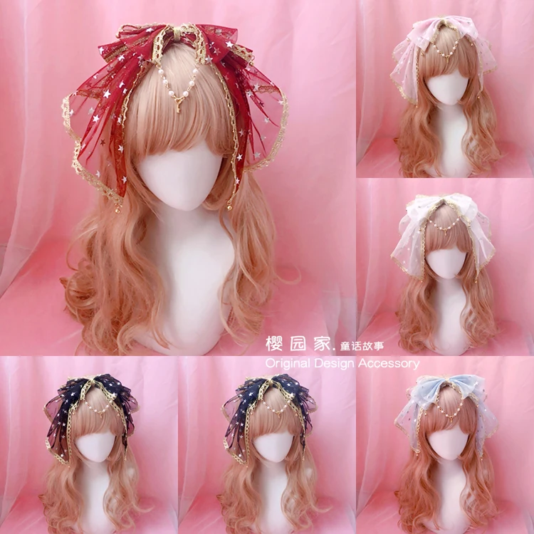 

Soft sister girl hand made lolita bow headband beautiful lace bell pendant hair accessories headband women