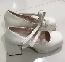 Zapatos de tacón alto con punta cuadrada para mujer, calzado de tacón grueso Beige, zapatos con plataforma a prueba de agua, zapatos Mary Jane vintage, 2021