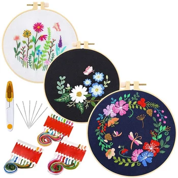 3 Sets of Bamboo-Like Embroidery Kits, Patterned Cross-Stitch Kits Include Embroidery Colored Threads and Tools
3 Sets of Bamboo-Like Embroidery Kits, Patterned Cross-Stitch Kits Include Embroidery Colored Threads and Tools