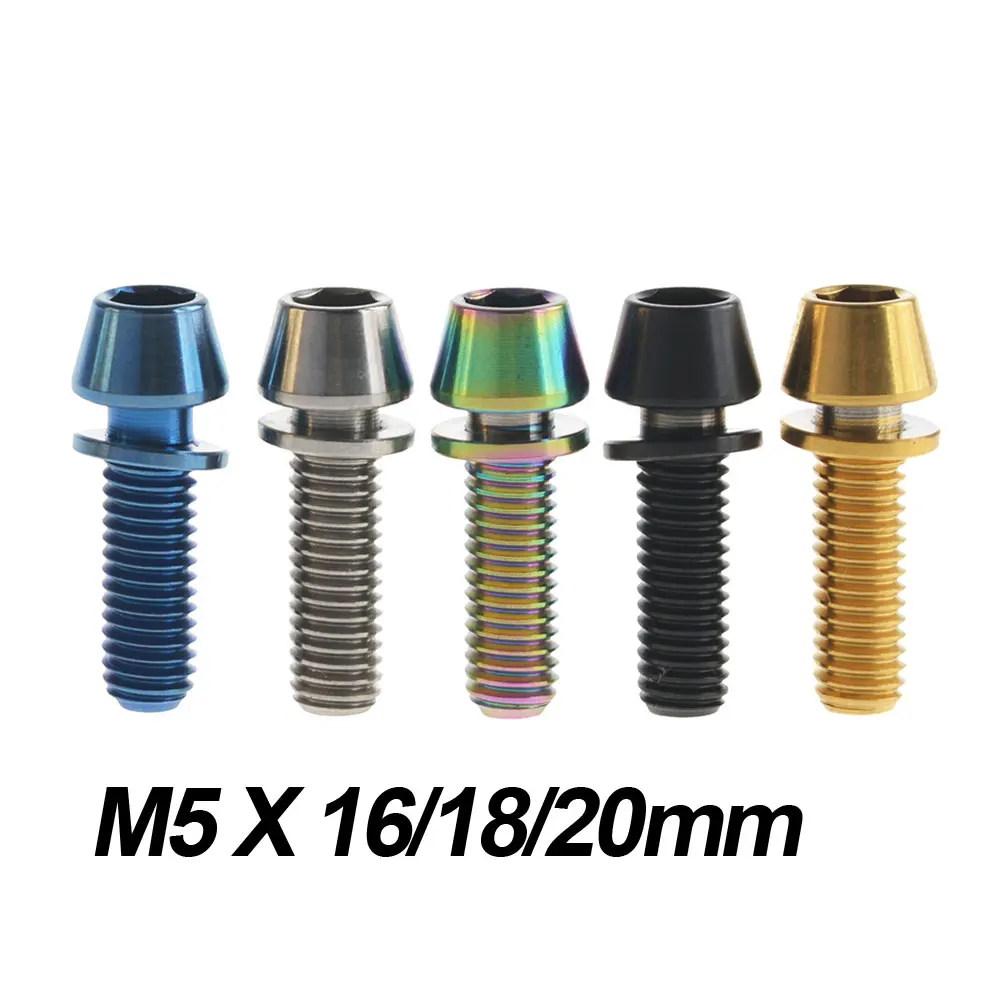 Xingxi Ti Titanium Bolts M5X16 18 20mm Conical Head Srews with Washer for Bicycle Stems Blue Black Rainbow Gold
Xingxi Ti Titanium Bolts M5X16 18 20mm Conical Head Srews with Washer for Bicycle Stems Blue Black Rainbow Gold