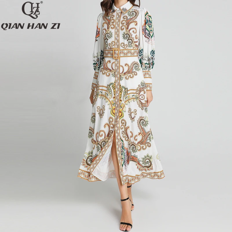 Qian Han Zi Designer vestidos Women's long sleeves Pattern printing Belt slim casual elegant long dress fashion Maxi dress
Qian Han Zi Designer vestidos Women's long sleeves Pattern printing Belt slim casual elegant long dress fashion Maxi dress