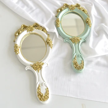 Portable Hand Mirror with Handle Retro Makeup Mirror Golden Bow-knot Embossed Pattern for Wedding Decoration, White, Blue, Pink
Portable Hand Mirror with Handle Retro Makeup Mirror Golden Bow-knot Embossed Pattern for Wedding Decoration, White, Blue, Pink