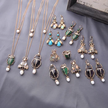 Unique Beetle Drop Earrings Necklace Ring Brooch Pin Punk tone Insect Cultured Pearl Crystal Vintage Fashion Jewelry Set 
Unique Beetle Drop Earrings Necklace Ring Brooch Pin Punk tone Insect Cultured Pearl Crystal Vintage Fashion Jewelry Set