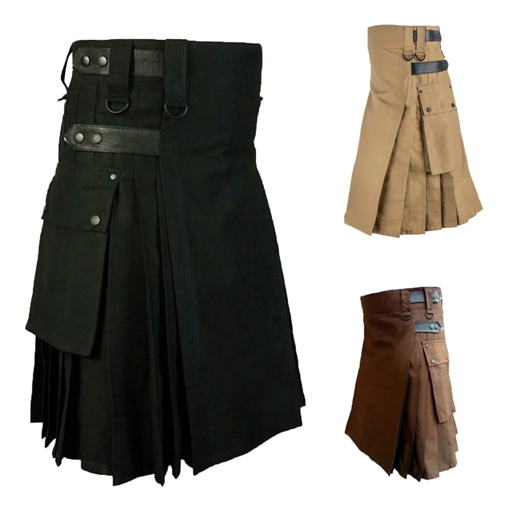 

JAYCOSIN Customizable Pants Mens Vintage Kilt Scotland Gothic Kendo Pocket Skirts Scottish Clothing Pleated Skirt Pants 19Sep04