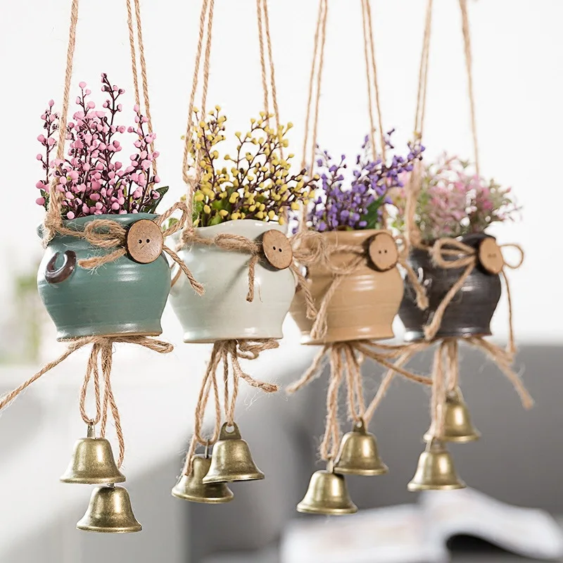 Nordic plant potted wind chime ornaments hanging ceramics vase Japanese pendant girl bedroom handmade room decoration | Дом и сад