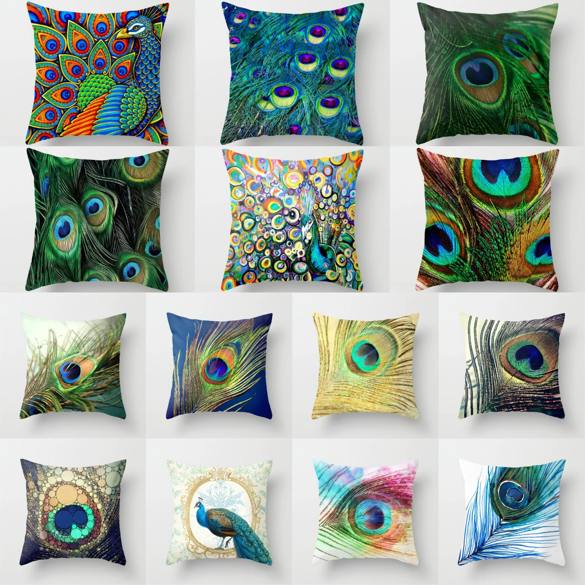 

NEW Peacock Feathers Cushion Cover Polyester Peacock Pillow Covers For Home Decoration 45X45CM Sofa/Car Throw Pillows Decorative