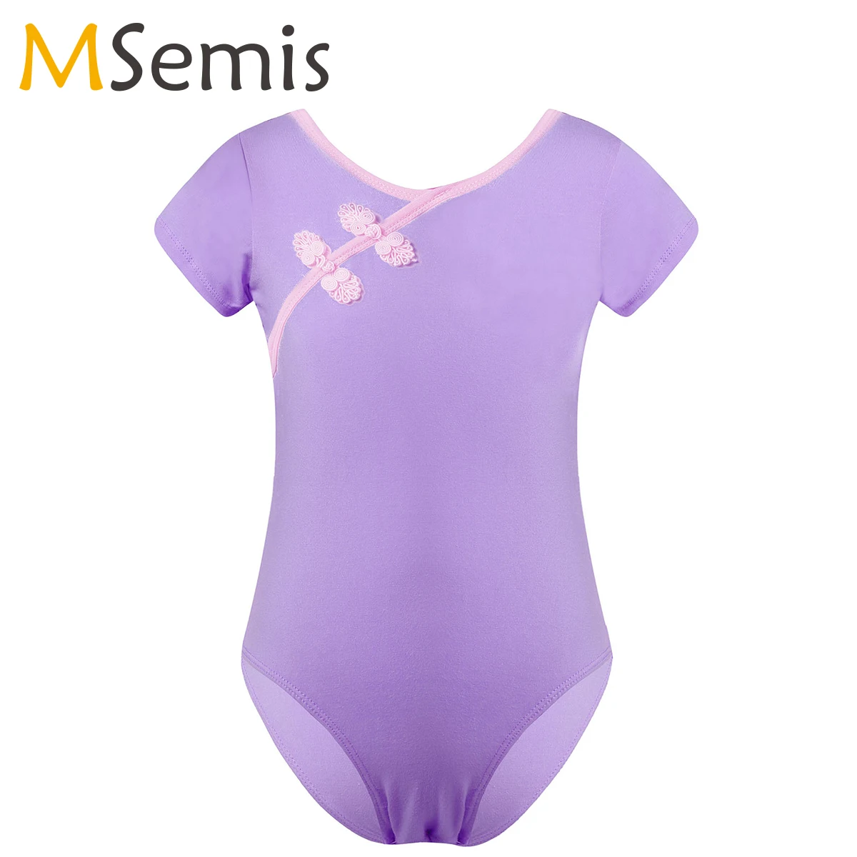 

Kids Girls Short Sleeve Chinese Style Ballet Leotard Press Button at Crotch Gymnastics Leotard Ballet Bodysuit Kids Dancewear