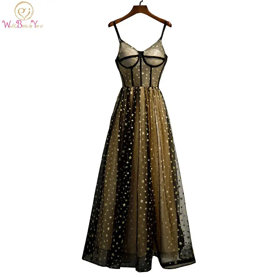Gold Black Evening Dresses Women 2020 Long Illusion Spaghetti Strap V Neck Sleevelss Prom Gown A Line 100% Real Walk Beside You
Gold Black Evening Dresses Women 2020 Long Illusion Spaghetti Strap V Neck Sleevelss Prom Gown A Line 100% Real Walk Beside You