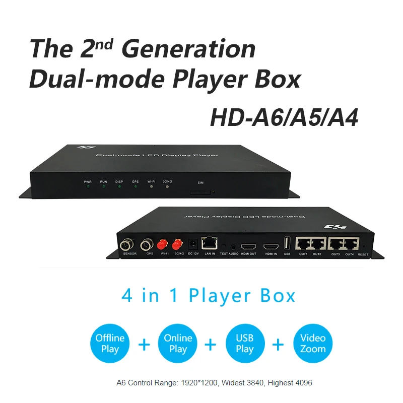 Huidu HD-A6 Asynch Player Box 4 in 1 led controller box huidu led software for full color display
Huidu HD-A6 Asynch Player Box 4 in 1 led controller box huidu led software for full color display