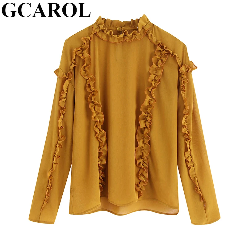 GCAROL Women Stand Collar Ruffles Blouse Long Sleeve Solid Shirt Vintage Drop Shoulder Spring Fall Winter Casual OL Elegant Tops
GCAROL Women Stand Collar Ruffles Blouse Long Sleeve Solid Shirt Vintage Drop Shoulder Spring Fall Winter Casual OL Elegant Tops