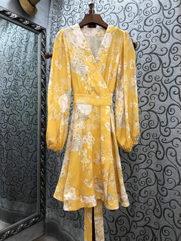 2020 Early Autumn New Women's V-neck Printed Pattern Assorted Color Decoration Back Knotted Long-Sleeved Dress 722
2020 Early Autumn New Women's V-neck Printed Pattern Assorted Color Decoration Back Knotted Long-Sleeved Dress 722