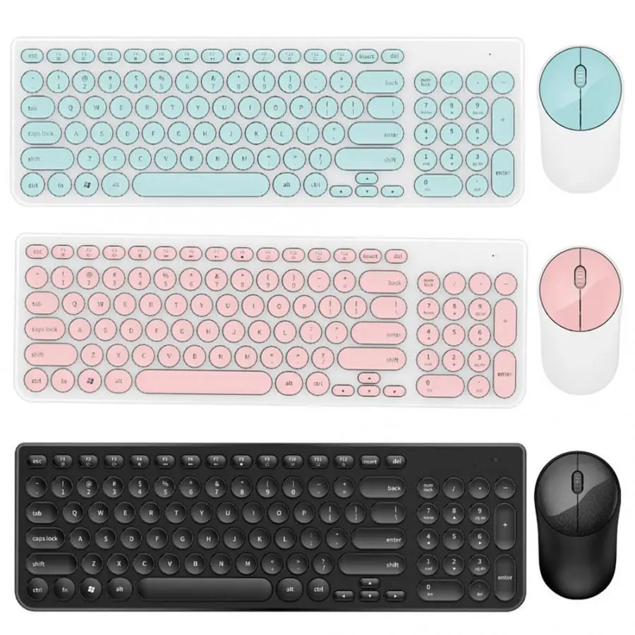 

Keyboard Mouse Combo Round Punk Keycap Wireless Keyboard Mute Power Saving Wireless Mouse Set