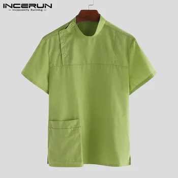 INCERUN Men's Shirt Solid Color Stand Collar Chef Uniform Short Sleeve Button Tops Breathable Mens Kitchen Costumes Plus Size
INCERUN Men's Shirt Solid Color Stand Collar Chef Uniform Short Sleeve Button Tops Breathable Mens Kitchen Costumes Plus Size
