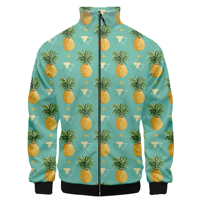 

CJLM Pineapple Fruit Yellow Zipper Jacket Pattern Printing Triangle Stand-up Collar Top Men's/women's Casual Slim-fit Jacket 5XL