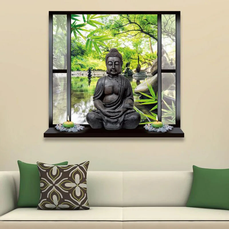 1 шт. 3D прекрасный съемный моделирования Будды пейзаж Главная Спальня Наклейки на