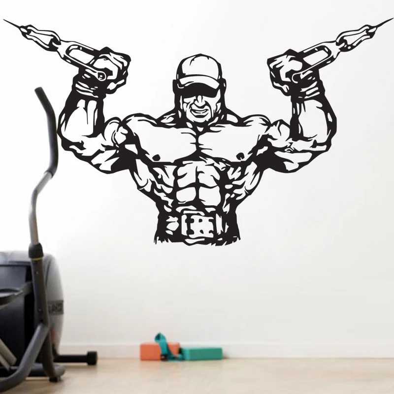 Gym Sticker Fitness Decal Bodybuilding Barbell Posters Name Muscle Vinyl Wall Parede Decor 19 Color Choose Gym Sticker