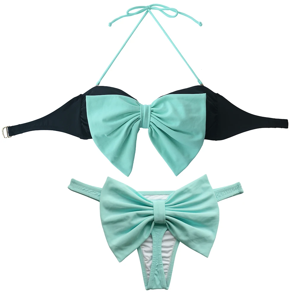 

Women's Bandeau Black Bikini Set Swimwear Swimsuit Biquinis Brasileiro Bathing Suit Micro Light Blue Of Bow Cheeky Brazilian