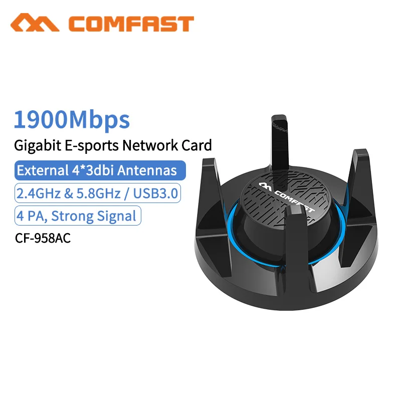 RTL8814AU 802.11 b/g/n/AC 1900Mbps Gigabit USB3.0 5.8Gh Wireless WiFi Adapter 4x 3dBi WiFi Antenna for Windows 7/8/10
RTL8814AU 802.11 b/g/n/AC 1900Mbps Gigabit USB3.0 5.8Gh Wireless WiFi Adapter 4x 3dBi WiFi Antenna for Windows 7/8/10