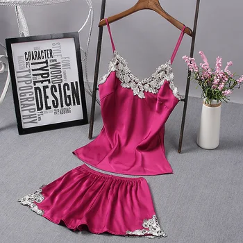 Women Sexy Silk Satin Pajama Set Lace Sleepwear Plus Size Pijama Set Sleeveless Pyjama Set V-neck Nightwear For Summer
Women Sexy Silk Satin Pajama Set Lace Sleepwear Plus Size Pijama Set Sleeveless Pyjama Set V-neck Nightwear For Summer