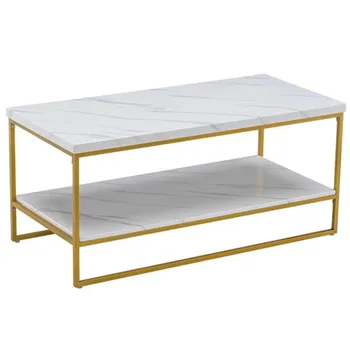 106 * 50 * 48cm Simple Double-layer Golden Iron Pipe Marble PVC Coffee Table Rectangular Living Room Furniture
106 * 50 * 48cm Simple Double-layer Golden Iron Pipe Marble PVC Coffee Table Rectangular Living Room Furniture