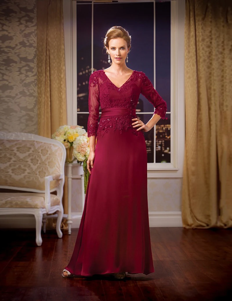 Elegant V Neck Thress Quarter Sleeve Appliques Lace Mother of the Bride Dresses Chiffon Mother Gowns abiti mamma della sposa
Elegant V Neck Thress Quarter Sleeve Appliques Lace Mother of the Bride Dresses Chiffon Mother Gowns abiti mamma della sposa