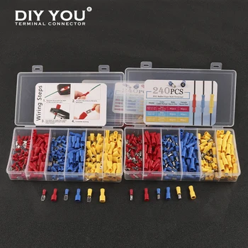

240PCS/Boxed Assorted Insulated Bullet/spade Butt Crimp Terminals Set Electrical Wire Connector PVC Female Male Splice Terminal