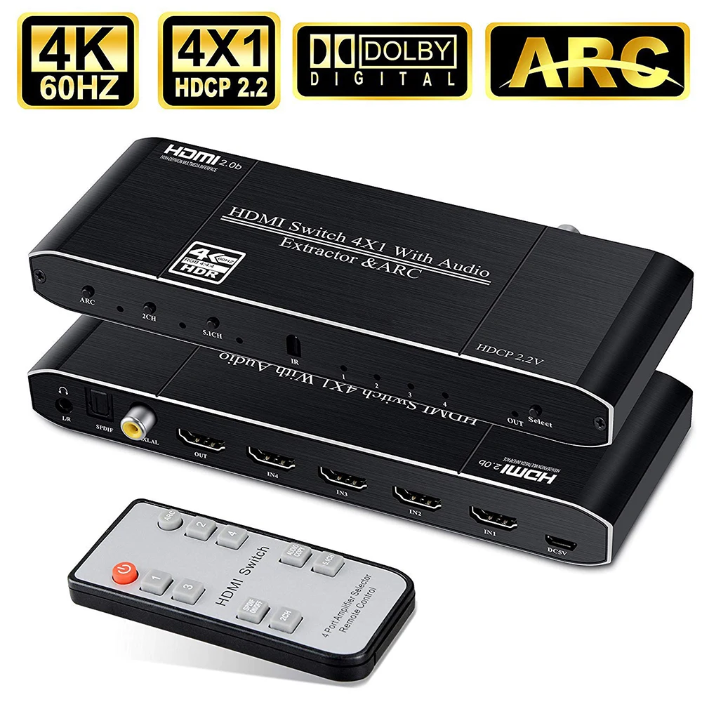 2019 Best 4K HDMI 2.0 Switch Remote 4x1 HDR HDMI Switcher Audio Extractor With ARC & IR Switch HDMI 2.0 For PS4 Apple TV HDTV
2019 Best 4K HDMI 2.0 Switch Remote 4x1 HDR HDMI Switcher Audio Extractor With ARC & IR Switch HDMI 2.0 For PS4 Apple TV HDTV