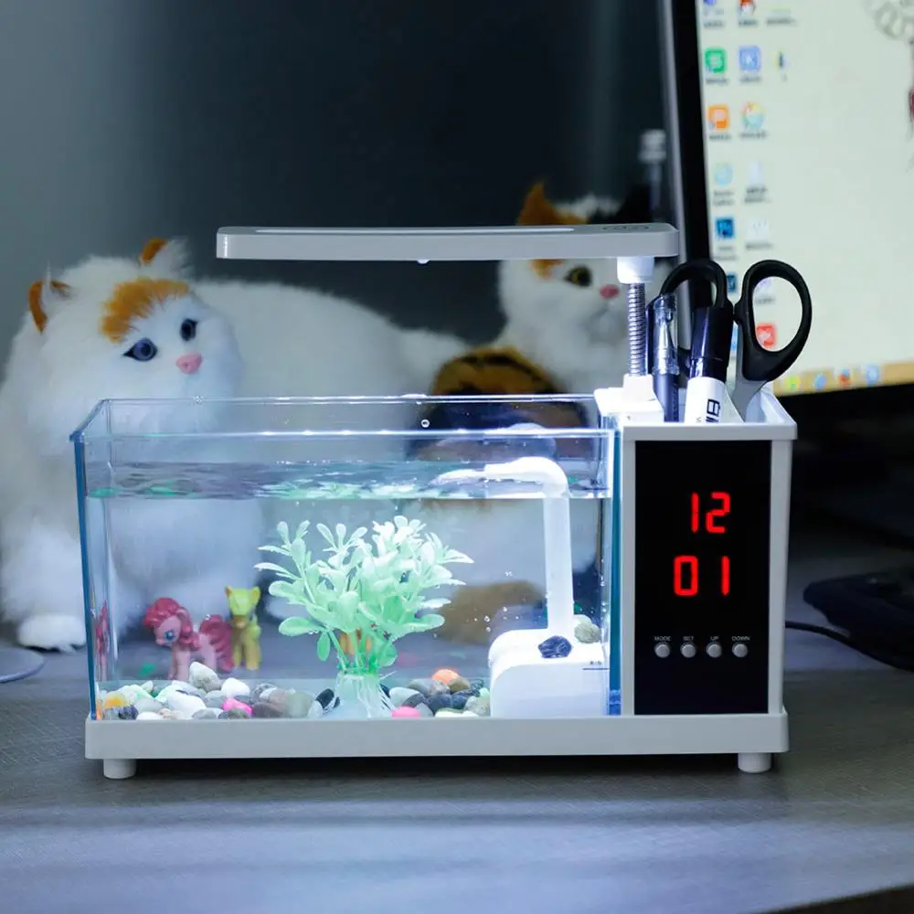 Mini Aquarium Fish Tank USB Aquarium With LED Lamp Light LCD Display Screen and Clock Fish Tank Aquarium Fish Tanks Black/ White
Mini Aquarium Fish Tank USB Aquarium With LED Lamp Light LCD Display Screen and Clock Fish Tank Aquarium Fish Tanks Black/ White