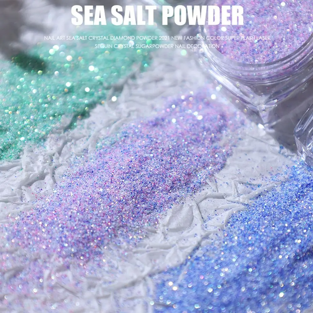 Фото Неплавающий Блестящий цветной порошок для дизайна ногтей Аврора морская соль