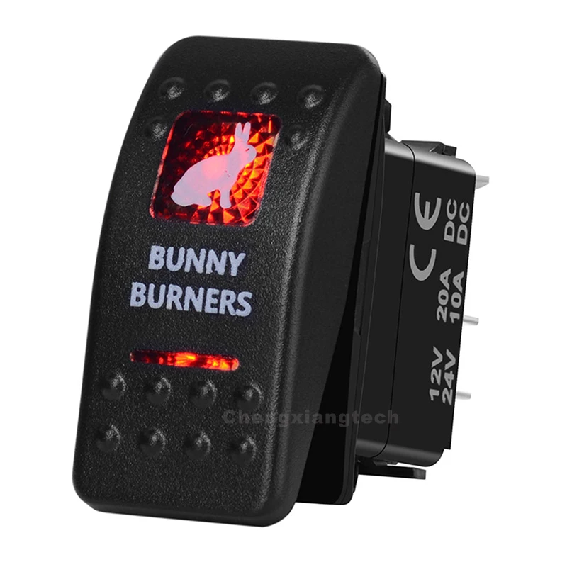 

Bunny Burners Car Boat SPST Rocker Toggle Switch Red Led 5 Pins On Off 12V 20A 24V 10A for Carling ARB Narva 4x4 Style