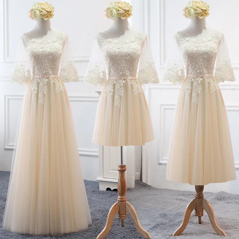 Elegant Champagne Party Dresses for Weddings Woman A-Line Lace Appliques 1/2 Sleeve vestidos de fiesta para bodas mujer 
Elegant Champagne Party Dresses for Weddings Woman A-Line Lace Appliques 1/2 Sleeve vestidos de fiesta para bodas mujer