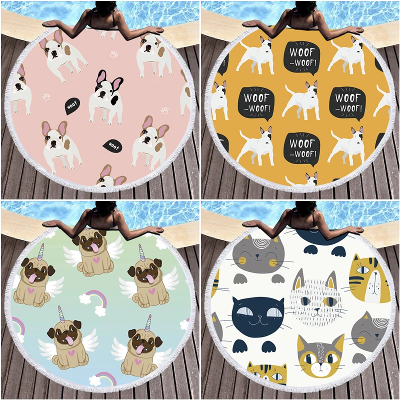 Cartoon Round Beach Towel Pug Cat Cute Animals With Tassels Microfiber 150Cm Picnic Kids Gifts Yoga Mat Blanket Mat Tapestry
Cartoon Round Beach Towel Pug Cat Cute Animals With Tassels Microfiber 150Cm Picnic Kids Gifts Yoga Mat Blanket Mat Tapestry