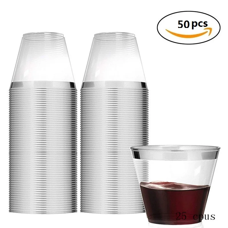 50 шт. прозрачные пластиковые одноразовые чашки для свадебной