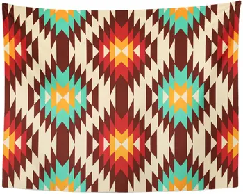 

Aztec Ethnic Navajo Pattern Border Bright Tapestry Home Decor Wall Hanging for Living Room Bedroom Dorm 60x80 Inches