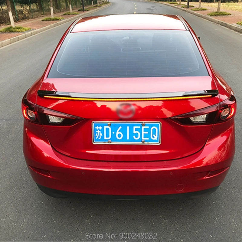 

For Mazda 3 Axela Car Decoration LED Spoiler ABS Plastic Unpainted Color Rear Roof Spoiler Wing Trunk Lip Boot Cover Car Styling