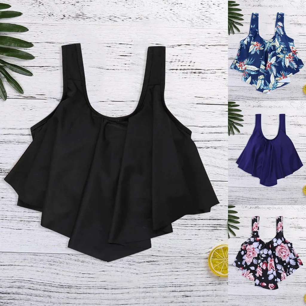 

Bikini 2019 Women Sexy Bathing Suits Top Ruffled With High Waisted Bottom Bikini Set Top Swimwear Beachwear Black Swimsuit mujer