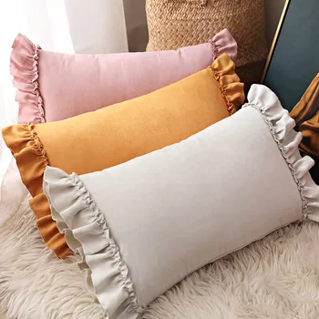 

Cilected Ins Soft Suede Cushion Cover Ruffle Pillow Cover Bedroom Sofa Decorative Pillow Cases 30X50Cm/45X45Cm