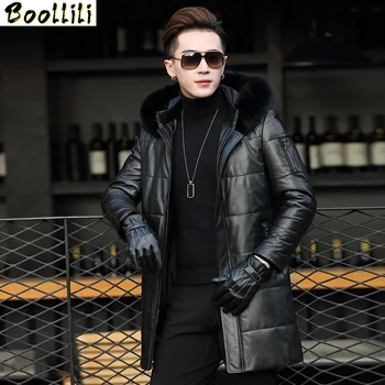 Boollili Men's Sheepskin Coat Genuine Leather Winter Duck Down Jacket Men Fur Collar Hooded Long Coat Men Jacket 
Boollili Men's Sheepskin Coat Genuine Leather Winter Duck Down Jacket Men Fur Collar Hooded Long Coat Men Jacket
