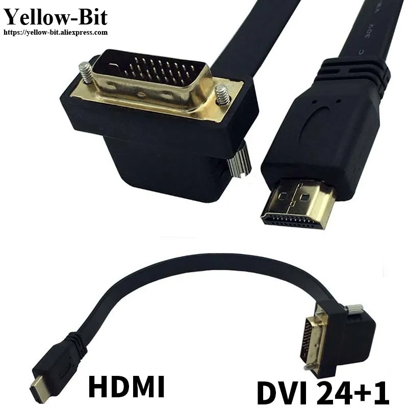 Плоский тонкий HDMI Male к DVI 24 + 1 90 градусов вниз угловой переходник преобразователь