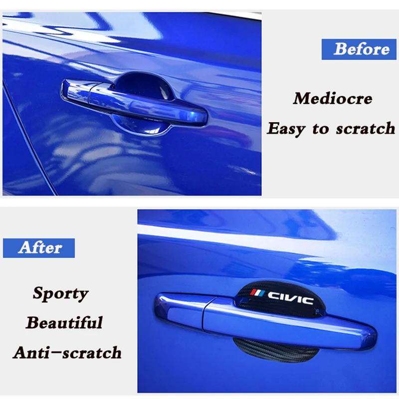 4 шт. автомобильные наклейки на дверную ручку из углеродного волокна для Honda Civic 10 8