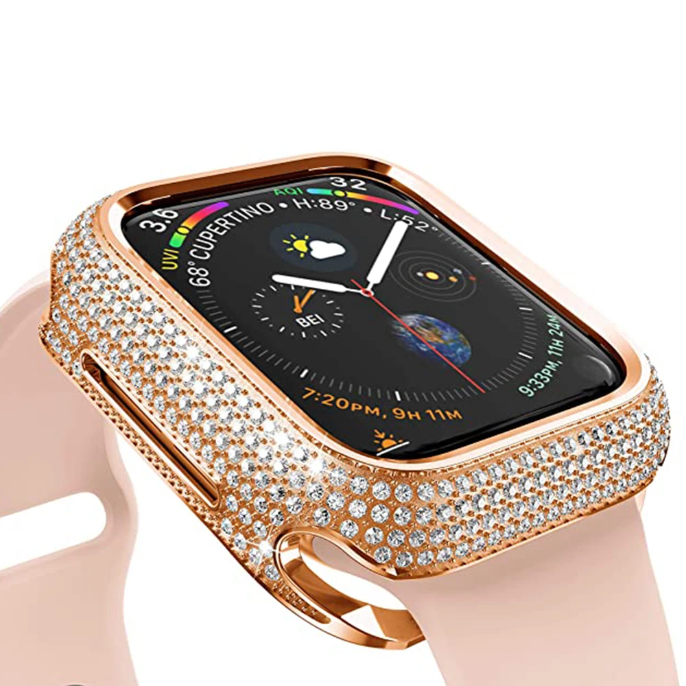 Фото Luxury Rhinestone Diamond Protective Cover for iWatch 6 5 4 40mm 44mm Women Jewelry Case Apple Watch SE 3 38 42mm Myl-18k | Электроника