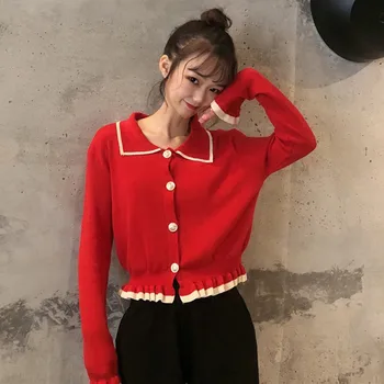 Girls Autumn Fashion Lapel Ruffled Cardigan Stitching Long-sleeved Knit Sweater Women Button Cardigan
Girls Autumn Fashion Lapel Ruffled Cardigan Stitching Long-sleeved Knit Sweater Women Button Cardigan