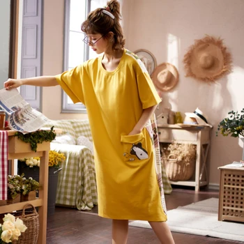 Cute Cartoon Women Sleepshirt Summer Round Neck Nightdress Cotton Loose Homewear Short Sleeve Casual Outerwear Nightgown S183 
Cute Cartoon Women Sleepshirt Summer Round Neck Nightdress Cotton Loose Homewear Short Sleeve Casual Outerwear Nightgown S183