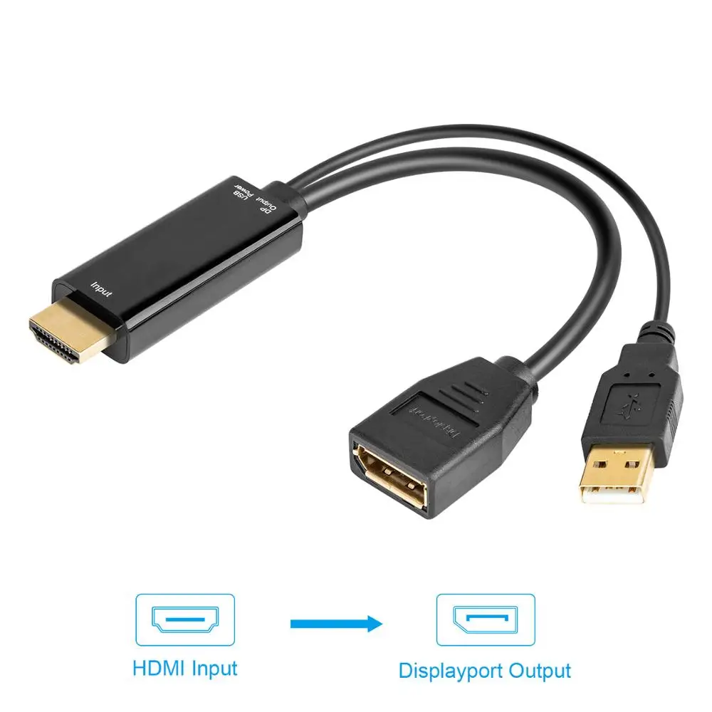 Адаптер Hdmi Displayport кабель с питанием от USB 2 0 Переходник папа DP мама для монитора Dell