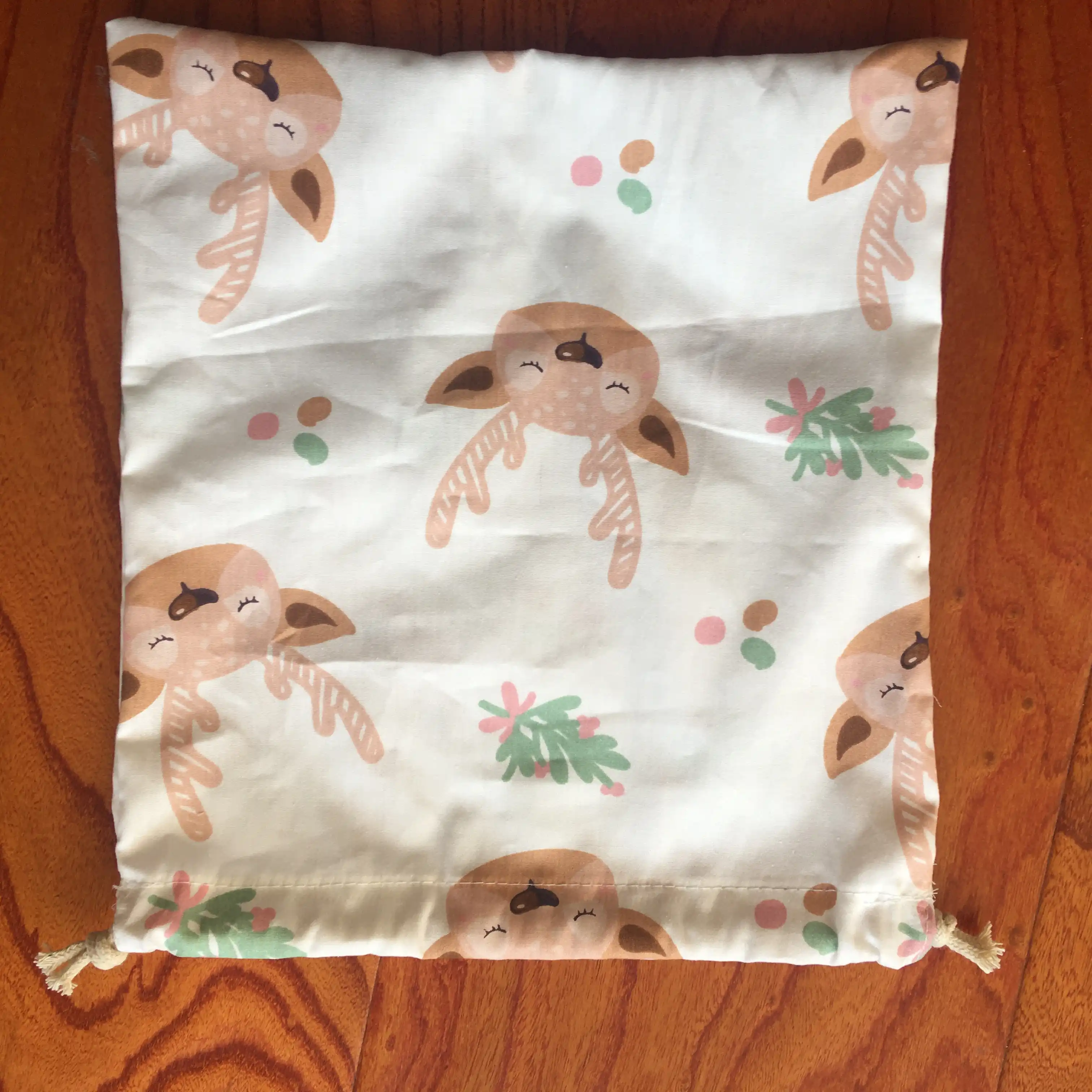 1pc cotton drawstring pouch multi-purpose bag white base cartoon