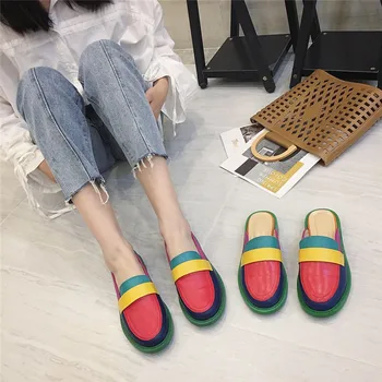 2020 Spring Round Toe Half Drag Women's Shoes Color Block Flat Slippers Summer Mules Women Fashion Rainbow Shoes Low Heel Oxford
2020 Spring Round Toe Half Drag Women's Shoes Color Block Flat Slippers Summer Mules Women Fashion Rainbow Shoes Low Heel Oxford