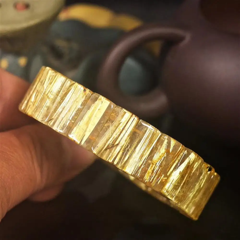 Genuine Natural Gold Rutilated Quartz Titanium Bracelet From Brazil 17x7mm Woman Man Crystal Rectangle Beads Bangle Certificate
Genuine Natural Gold Rutilated Quartz Titanium Bracelet From Brazil 17x7mm Woman Man Crystal Rectangle Beads Bangle Certificate