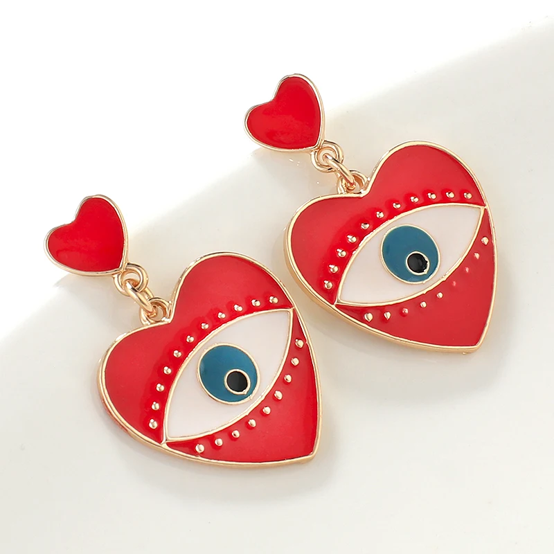 

AENSOA 2020 New Fashion Minimalist Black Red Heart Shape Evil Eye Drop Earrings For Women Vintage Statement Earring Jewelry Gift